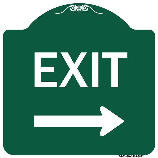 Exit With Right Arrow Heavy-Gauge Aluminum Architectural Sign, 18" H, 18" L, GW-1818-9842